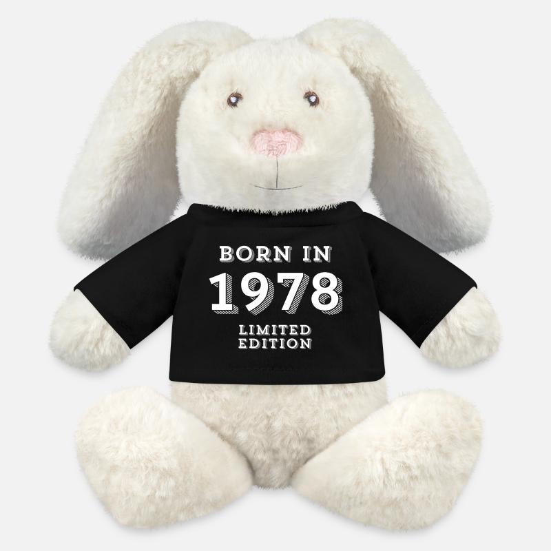 1978, born in 1978, année de naissance - Lapin en peluche recyclé MiniFeet® Crème - noir