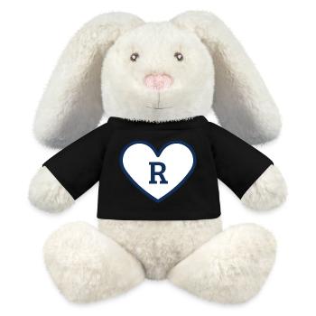 Lettre r cœur sport tendance bleu - idée cadeau - Lapin en peluche recyclé MiniFeet® Crème - noir - Devant