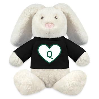 Lettre q cœur sport tendance vert - idée cadeau - Lapin en peluche recyclé MiniFeet® Crème - noir - Devant