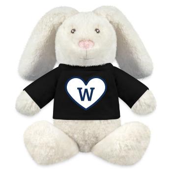 Lettre w cœur sport tendance bleu - idée cadeau - Lapin en peluche recyclé MiniFeet® Crème - noir - Devant