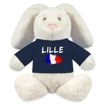 Lille France Ville Drapeau de Lille - Lapin en peluche recyclé MiniFeet® Crème - bleu marine - Devant