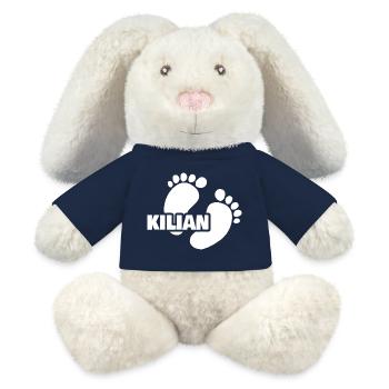 Naissance de Kilian - Lapin en peluche recyclé MiniFeet® Crème - bleu marine - Devant