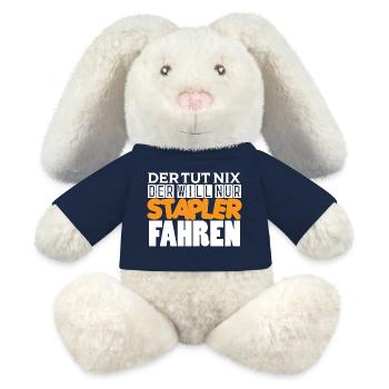 Der tut nichts, der will nur Stapler fahren  - MiniFeet® RecycelHase® Creme - French Navy - Vorne