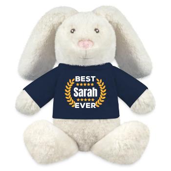 Meilleur cadeau de nom de légende Sarah de tous les temps - Lapin en peluche recyclé MiniFeet® Crème - bleu marine - Devant