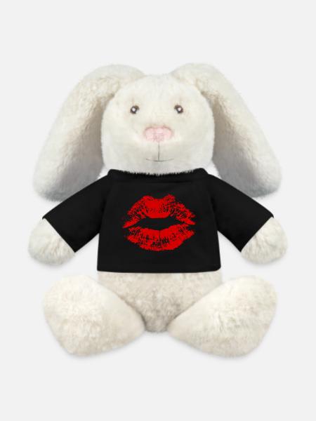 Kissing Lips Lipstick Cadeau Couples - Lapin en peluche recyclé MiniFeet® Crème - noir