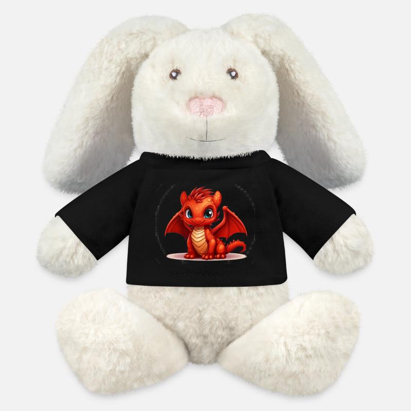 Petit Dragon Rouge - Lapin en peluche recyclé MiniFeet® Crème - noir