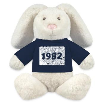 Année rétro 1982 avec design de démolition - Lapin en peluche recyclé MiniFeet® Crème - bleu marine - Devant