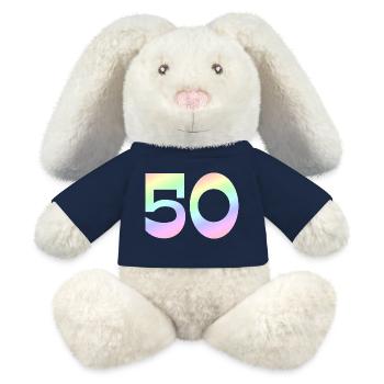 geburtstagsshirt, 50 pastell Verlauf - MiniFeet® RecycelHase® Creme - French Navy - Vorne