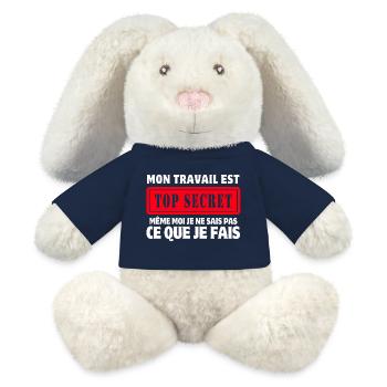 travail, travail humour, top secret - Lapin en peluche recyclé MiniFeet® Crème - bleu marine - Devant