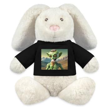 Alien gris à la surface de la lune – manger de la crème glacée - Lapin en peluche recyclé MiniFeet® Crème - noir - Devant