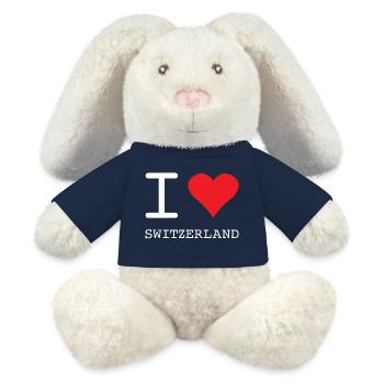 J’AIME LA SUISSE Schweiz - Lapin en peluche recyclé MiniFeet® Crème - bleu marine - Devant