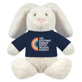 Mois de la fierté LGBT - Amour. Acceptation. Bonté. - Lapin en peluche recyclé MiniFeet® Crème - bleu marine - Devant