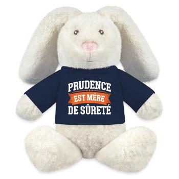 Prudence est mère de sureté - Lapin en peluche recyclé MiniFeet® Crème - bleu marine - Devant