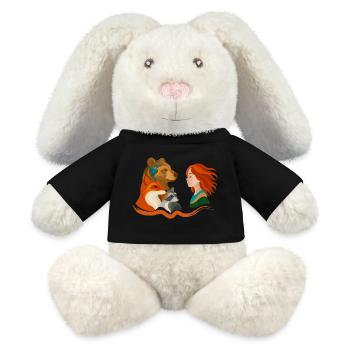 Mädchen mit roten Haaren und Waldtieren - MiniFeet® RecycelHase® Creme - Schwarz - Vorne
