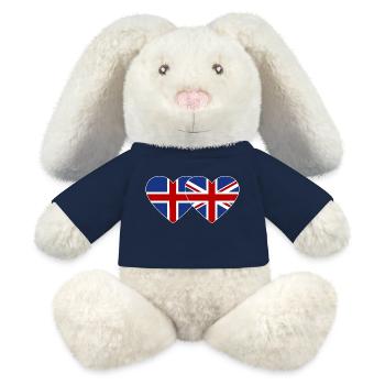 Islande Angleterre Drapeau Coeur - Lapin en peluche recyclé MiniFeet® Crème - bleu marine - Devant
