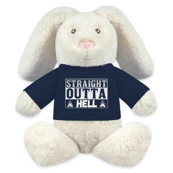 Straight Outta Hell Design - MiniFeet® RecycelHase® Creme - French Navy - Vorne
