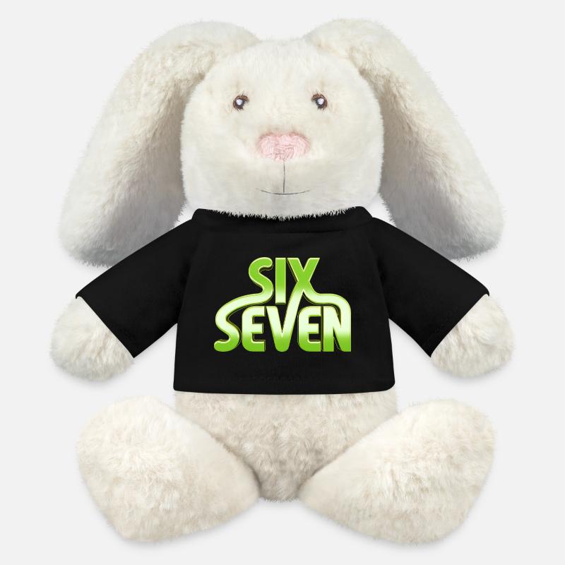 Six Seven 6 7 - 67 - Typographie verte Conception de mèmes - Lapin en peluche recyclé MiniFeet® Crème - noir