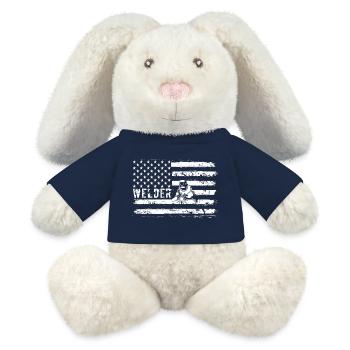 Welder Cat sur le drapeau américain - Lapin en peluche recyclé MiniFeet® Crème - bleu marine - Devant