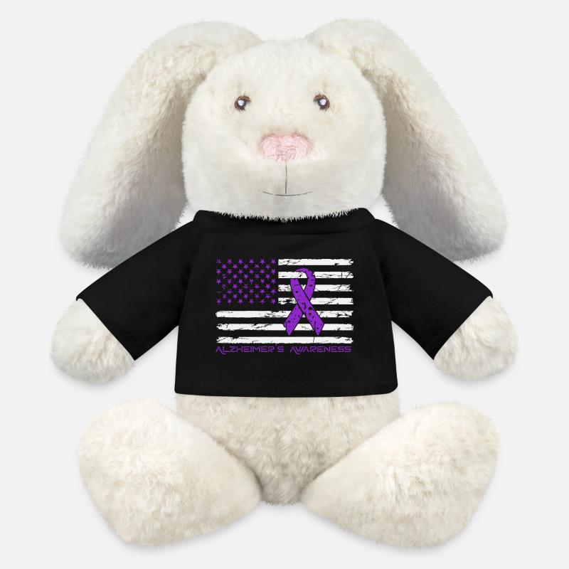 Ruban Violet Alzheimer Drapeau US - Lapin en peluche recyclé MiniFeet® Crème - noir