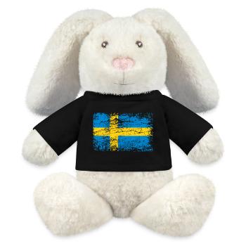 Schwedische Flagge im Vintage-Style - MiniFeet® RecycelHase® Creme - Schwarz - Vorne