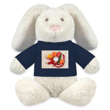 Bunte Chilischoten und Knoblauch - MiniFeet® RecycelHase® Creme - French Navy - Vorne