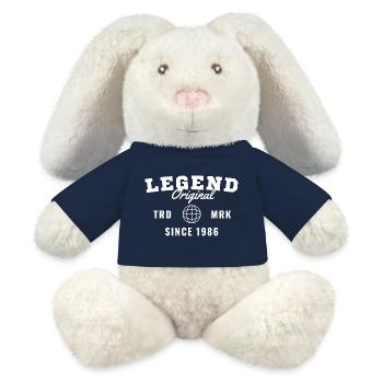 Geburtsjahr-Legende seit 1986 - MiniFeet® RecycelHase® Creme - French Navy - Vorne