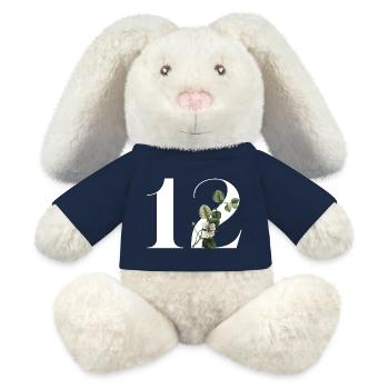 Numéro 12 floral vert -12e anniversaire floral - Lapin en peluche recyclé MiniFeet® Crème - bleu marine - Devant