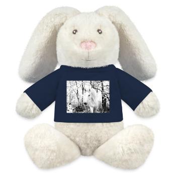 weißes Pferd im Winterwald - MiniFeet® RecycelHase® Creme - French Navy - Vorne