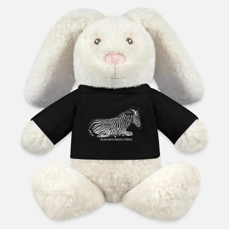 Noir avec rayures blanches - Lapin en peluche recyclé MiniFeet® Crème - noir