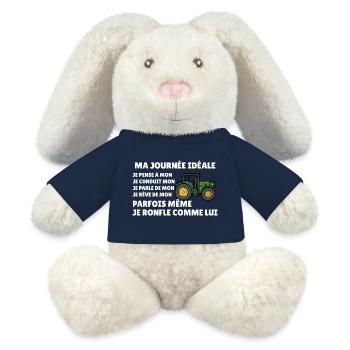 Farm tractor, farmer humor, peasant passion - MiniFeet® RecycelHase® Bunny Cream - french navy - Front