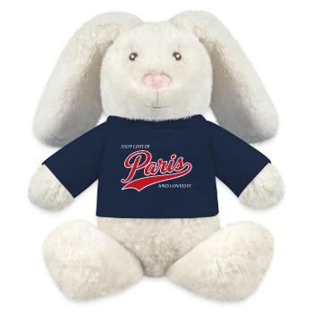Je me suis perdu à Paris et j’ai adoré ça - Lapin en peluche recyclé MiniFeet® Crème - bleu marine - Devant