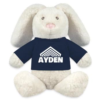 Nom de garçon Ayden - Lapin en peluche recyclé MiniFeet® Crème - bleu marine - Devant