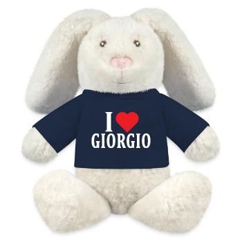 t-shirt J’aime Giorgio idée cadeau t-shirt - Lapin en peluche recyclé MiniFeet® Crème - bleu marine - Devant