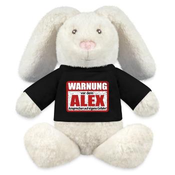 Name Lustiges Warnschild - MiniFeet® RecycelHase® Creme - Schwarz - Vorne