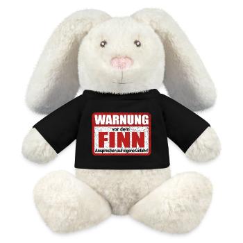 Finn Name Lustiges Warnschild - MiniFeet® RecycelHase® Creme - Schwarz - Vorne
