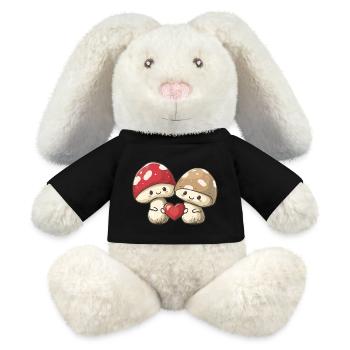 Mushrooms Couple Love Heart Valentine's Day - MiniFeet® RecycelHase® Bunny Cream - black - Front
