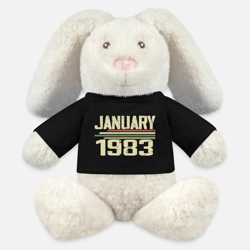 Janvier 1983 - Cadeau d’anniversaire Janvier 1983 - Lapin en peluche recyclé MiniFeet® Crème - noir