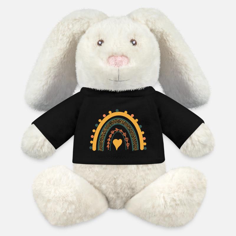 Rainbow Boho Print Abstract Rainbow - MiniFeet® RecycelHase® Bunny Cream - black