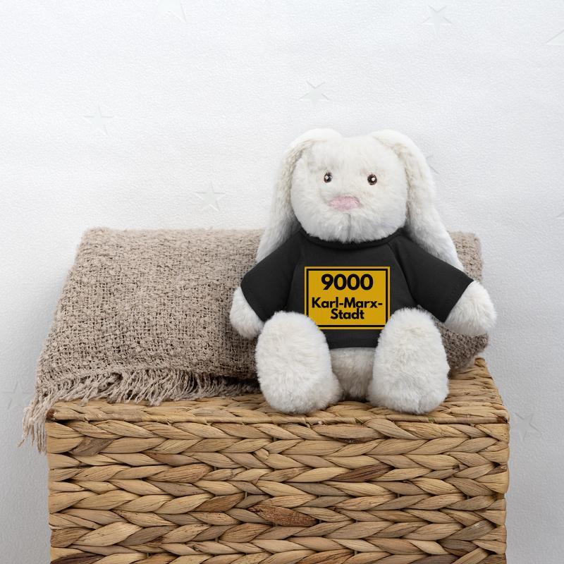 Plaque de lieu - puis ancien code postal 9000 Karl Marx Stadt Lapin en peluche recyclé MiniFeet® Crème