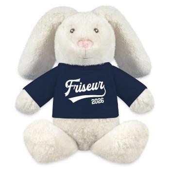 Maître stagiaire de l’examen d’apprentissage 2026 de coiffeur - Lapin en peluche recyclé MiniFeet® Crème - bleu marine - Devant
