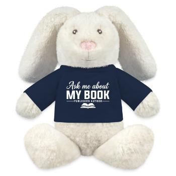 Ask Me About My Book Published Author Writer - MiniFeet® RecycelHase® Bunny Cream - french navy - Front