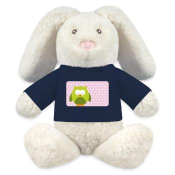Funny Owl with Pink Asterisk | Customisable - MiniFeet® RecycelHase® Bunny Cream - french navy - Front