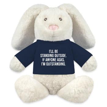 Je serai dehors si quelqu’un me demande si je suis sorti - Lapin en peluche recyclé MiniFeet® Crème - bleu marine - Devant
