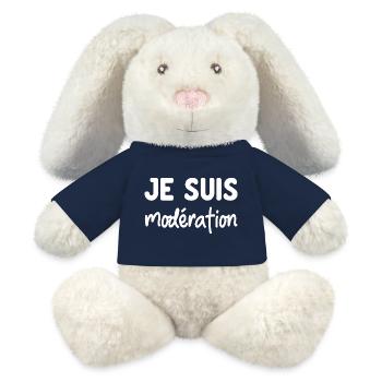 Je suis Modération - humour duo apéro - Lapin en peluche recyclé MiniFeet® Crème - bleu marine - Devant
