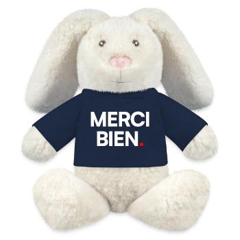 Merci bien - Lapin en peluche recyclé MiniFeet® Crème - bleu marine - Devant