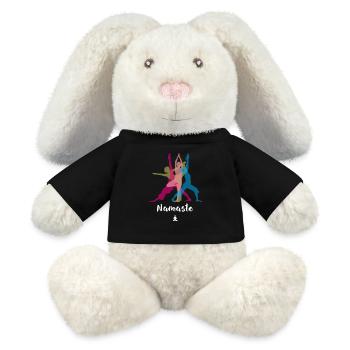 yoga namaste spirituell sport frau om meditation - MiniFeet® RecycelHase® Creme - Schwarz - Vorne