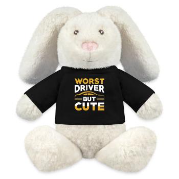 Conduire une voiture en disant drôle - Lapin en peluche recyclé MiniFeet® Crème - noir - Devant