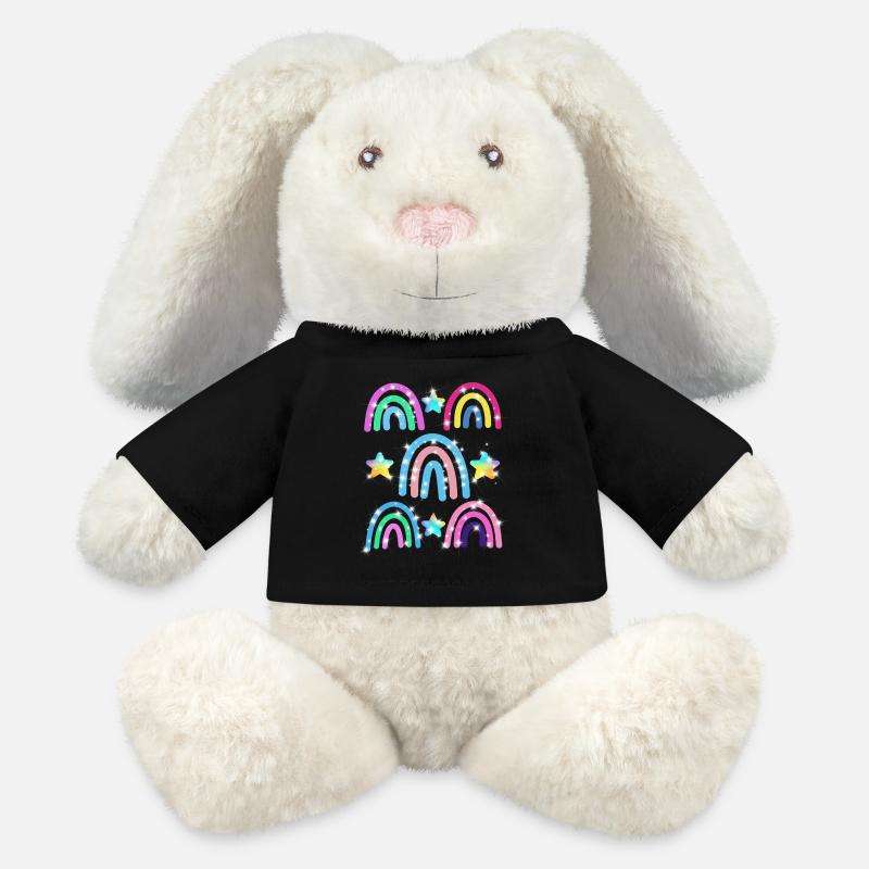 Glitzer Regenbogen Sterne Muster - MiniFeet® RecycelHase® Creme - Schwarz