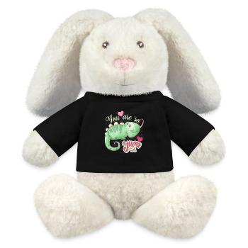 Caméléon amoureux drôle de dicton, amour-amour - Lapin en peluche recyclé MiniFeet® Crème - noir - Devant
