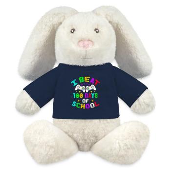 J’ai battu 100 jours d’école Enfant joueur de jeux vidéo - Lapin en peluche recyclé MiniFeet® Crème - bleu marine - Devant
